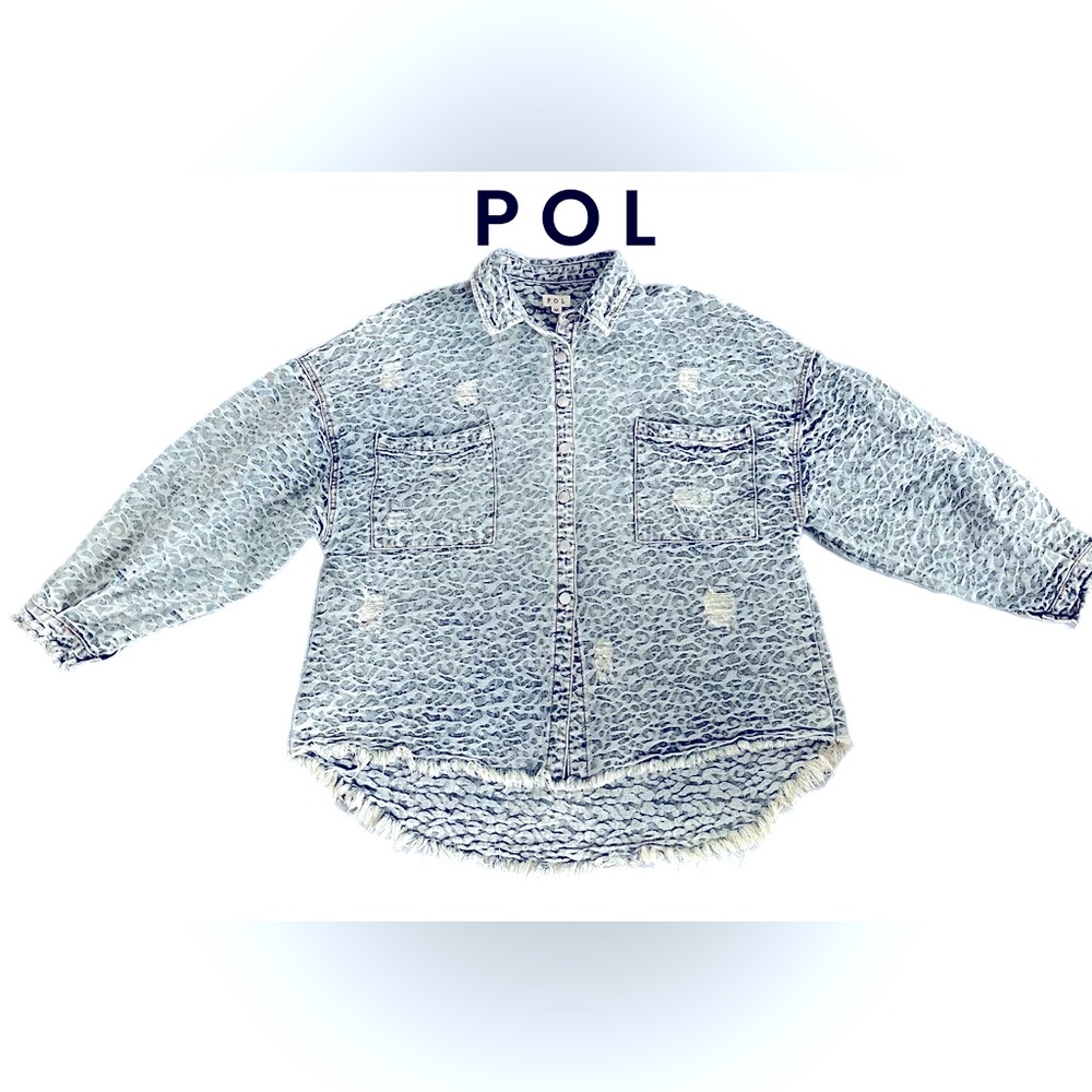 POL Distressed Leopard Denim Jacket Medium - Picture 2 of 9
